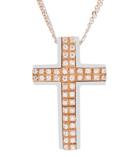 VAL'ORO Woman Cross Rose and White Gold 14Ct With White Zircon Stones ESST415