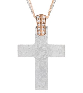 VAL'ORO Woman Cross Rose and White Gold 14Ct With White Zircon Stones ESST409