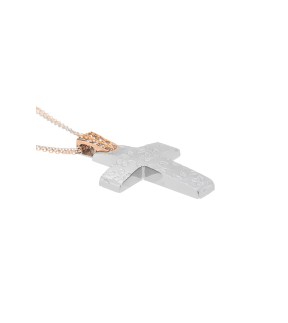 VAL'ORO Woman Cross Rose and White Gold 14Ct With White Zircon Stones ESST409