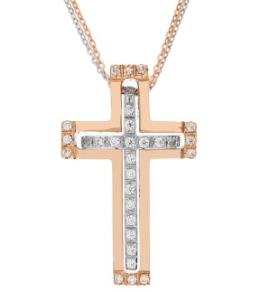 VAL'ORO Woman Cross Rose and White Gold 14Ct With White Zircon Stones ESST405