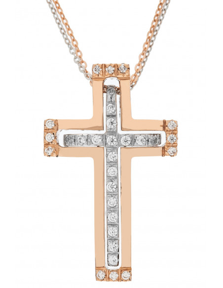 VAL'ORO Woman Cross Rose and White Gold 14Ct With White Zircon Stones ESST405