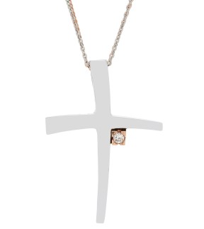 VAL'ORO Woman Cross Rose and White Gold 14Ct With White Zircon Stones ESST402