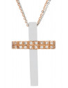 VAL'ORO Woman Cross Rose and White Gold 14Ct With White Zircon Stones ESST414
