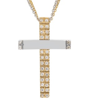 VAL'ORO Woman Cross Yellow-White Gold 14Ct With White Zircon Stones ESST397