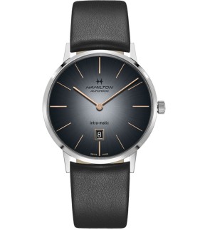 Ρολόι HAMILTON American Classic Intra-Matic Με Μαύρο Δερμάτινο Λουράκι H38755781
