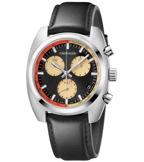 CALVIN KLEIN Achieve Chronograph Black Leather Strap K8W371C1