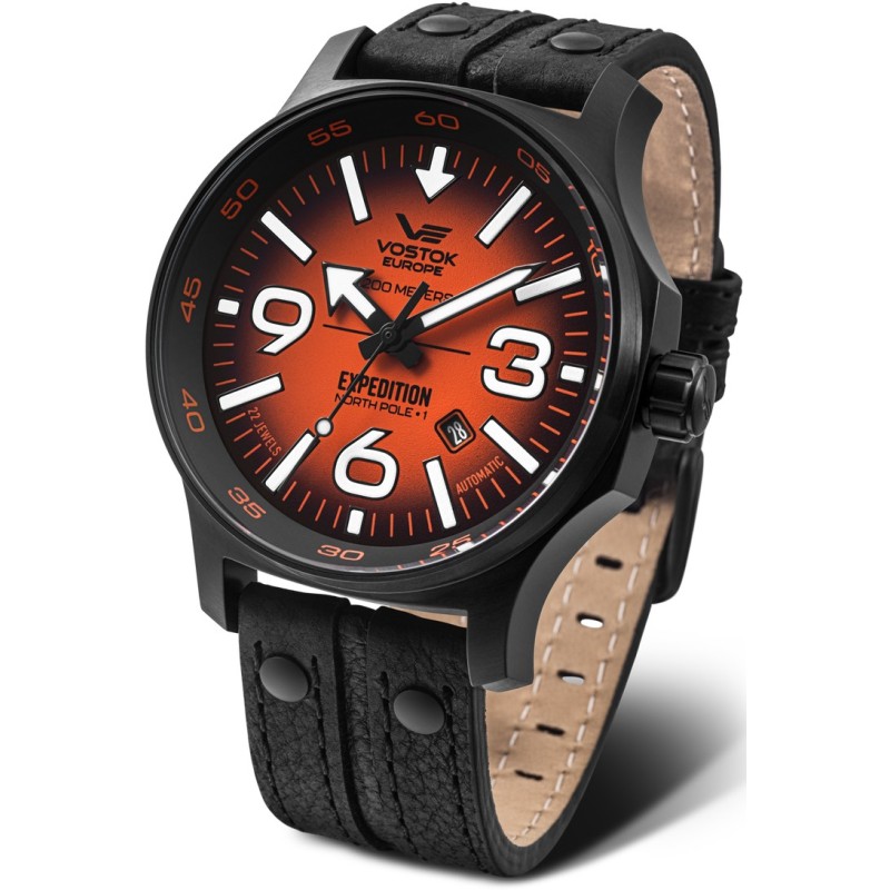 VOSTOK EUROPE Expedition North Pole Automatic Black Leather Strap