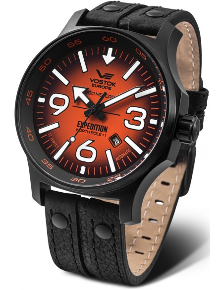 VOSTOK EUROPE Expedition North Pole Automatic Black Leather Strap YN55-595C640