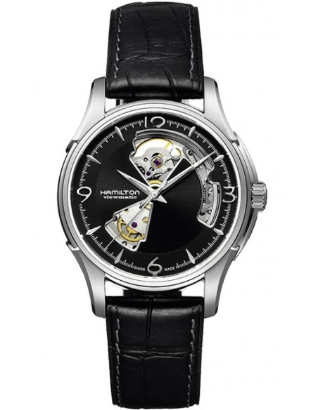 HAMILTON Jazzmaster Open Heart Auto Black Leather Strap H32565735