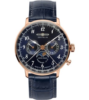 ZEPPELIN LZ 129 Hindeburg Blue Leather Strap 7038-3
