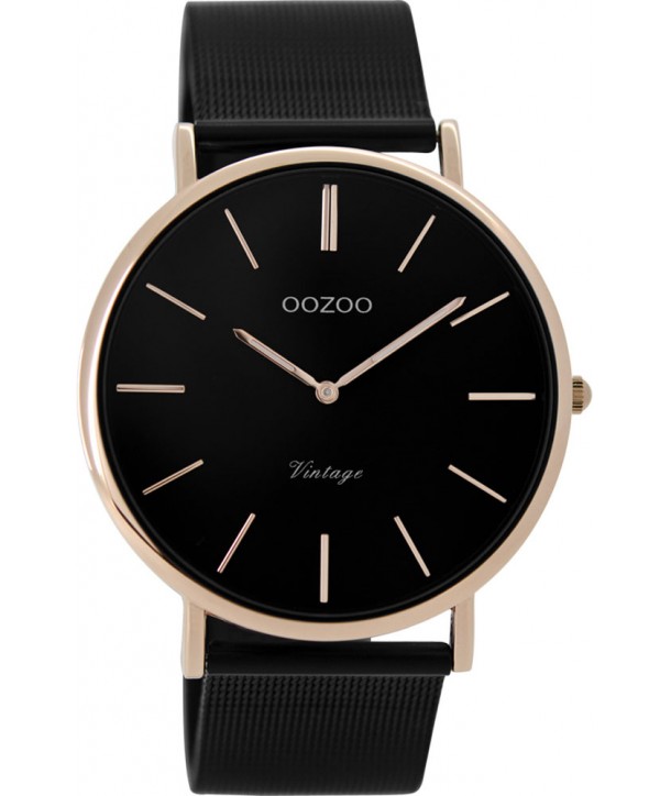 Ρολόι OOZOO Vintage Με Μαύρο Μεταλλικό Mesh Μπρασελέ C8869