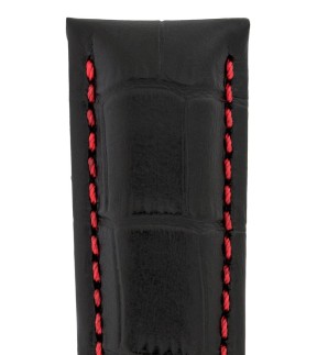 HIRSCH Grand Duke Black Leather Strap With Red Stiching 20mm 02528050-20
