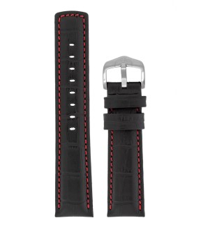HIRSCH Grand Duke Black Leather Strap With Red Stiching 20mm 02528050-20