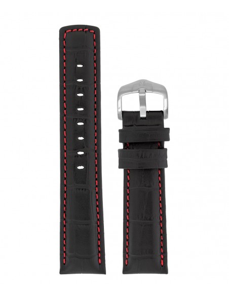 HIRSCH Grand Duke Black Leather Strap With Red Stiching 20mm 02528050-20