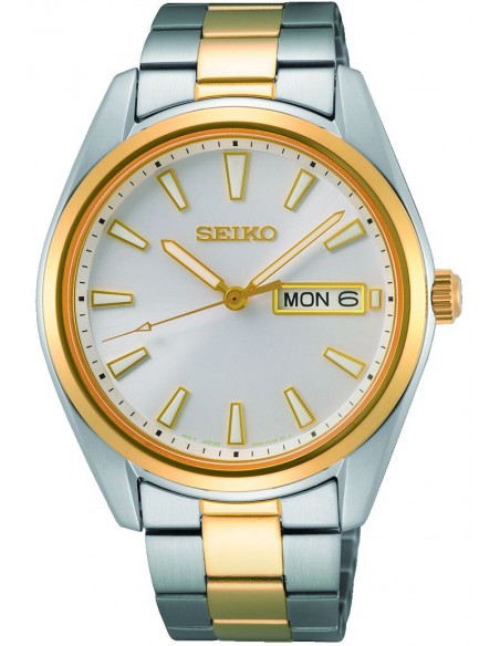 Ρολόι SEIKO Essential Time Με Κίτρινο Χρυσό - Ασημί Ατσάλινο Μπρασελέ SUR446P1F