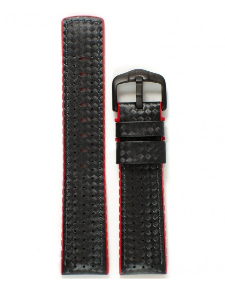 HIRSCH Ayrton Black-Red Leather Rubber Strap 22mm