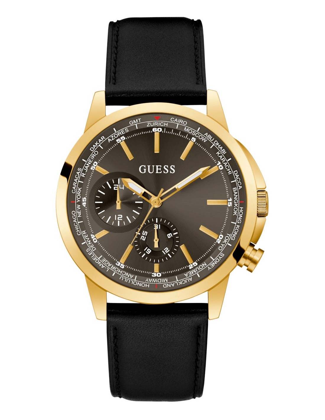 Guess watch men's black leather strap new arrivals
