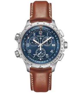 HAMILTON Khaki Aviation X Wind Chrono Quartz GMT Brown Leather Strap H77912535
