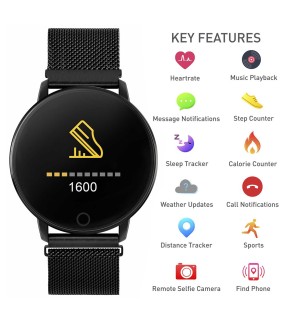 REFLEX Smartwatch Black Stainless Steel Mesh Bracelet RA05-4024