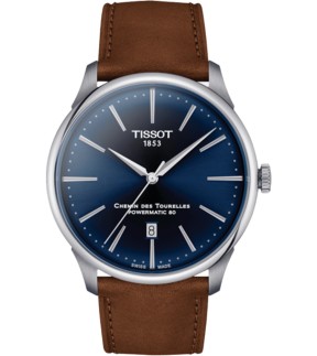 Ρολόι TISSOT Chemin Des Tourelles Powermatic 80 Με Καφέ Δερμάτινο Λουράκι T1394071604100