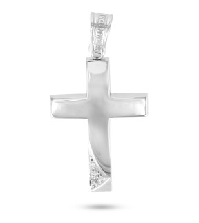 VITOPOULOS Cross White Gold 14Ct With Zircon Stones