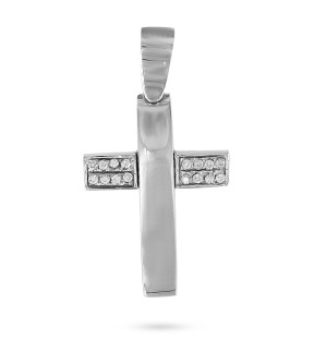 VITOPOULOS Cross White Gold 14Ct With Zircon Stones