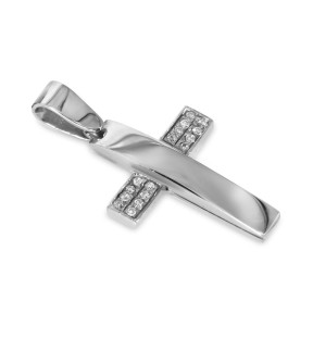 VITOPOULOS Cross White Gold 14Ct With Zircon Stones