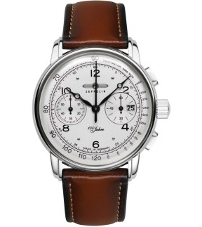 ZEPPELIN 100 Years Zeppelin Brown Leather Strap 8676-1