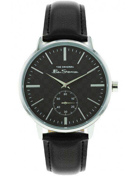 Black leather silver watch sales