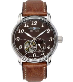ZEPPELIN LZ 127 Graf Open Heart Brown Leather Strap 7666-4