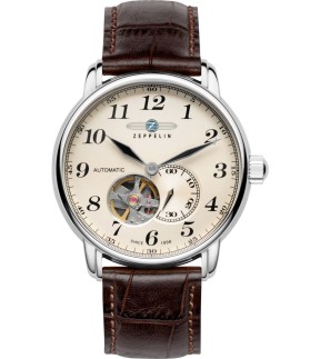 ZEPPELIN LZ 127 Graf Open Heart Brown Leather Strap 7666-5