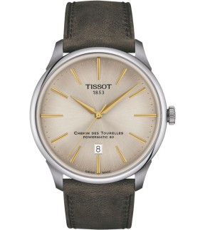 Ρολόι TISSOT Chemin Des Tourelles Powermatic 80 Με Πράσινο Δερμάτινο Λουράκι T1394071626100