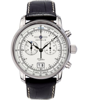 ZEPPELIN 100 Years Zeppelin Black Leather Strap 7690-1