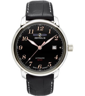 ZEPPELIN LZ 127 Graf Zeppelin Black Leather Strap 7656-2