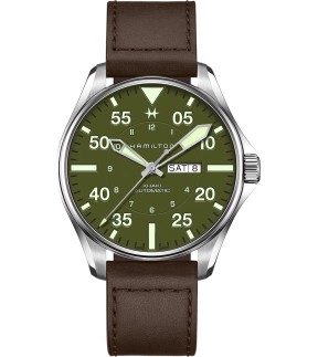 HAMILTON Khaki Aviation Pilot Schott NYC Limited Edition Brown Leather Strap H64735561