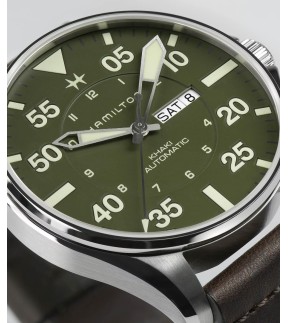 HAMILTON Khaki Aviation Pilot Schott NYC Limited Edition Brown Leather Strap H64735561