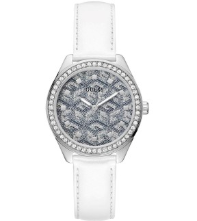 Ρολόι GUESS G Gloss Με Λευκό Δερμάτινο Λουράκι GW0608L1