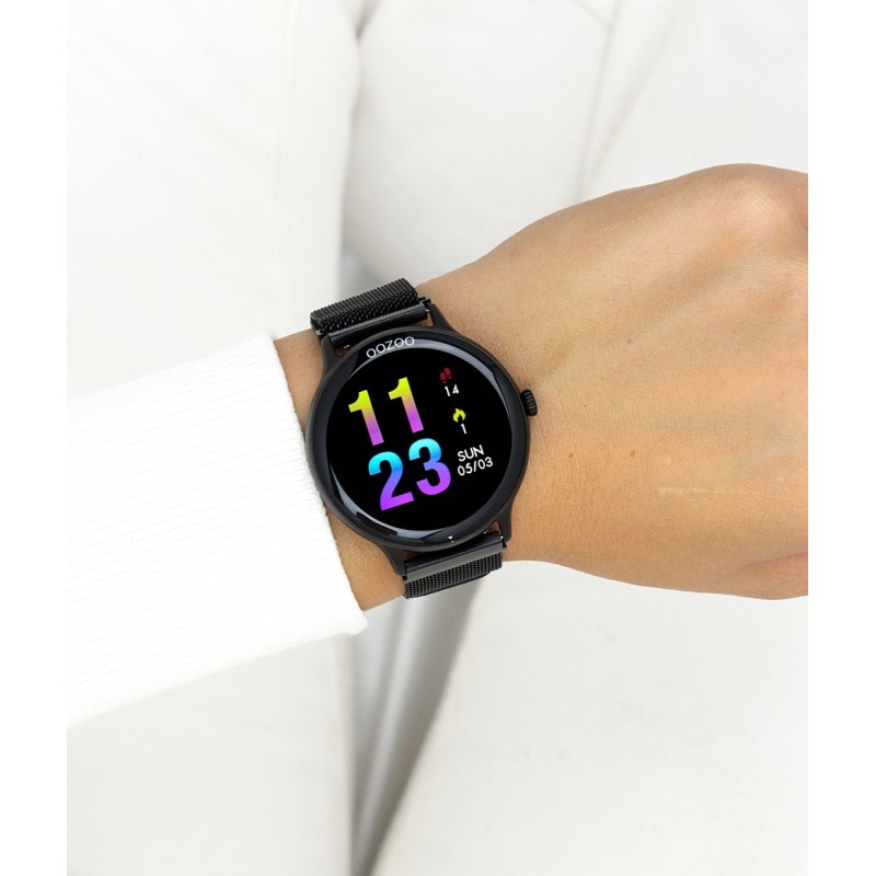 Ρολόι OOZOO Smartwatch Με Μαύρο Ατσάλινο Mesh Μπρασελέ Q00139