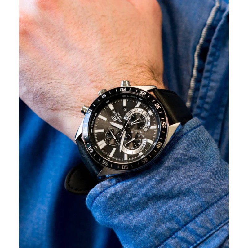 Casio edifice chronograph leather strap online
