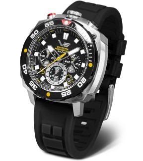 VOSTOK EUROPE Systema Periodicum Chronograph Black Leather Strap VK67-650E725