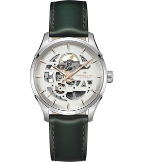 Ρολόι HAMILTON Jazzmaster Skeleton Με Αυτόματο Μηχανισμό Και Πράσινο Δερμάτινο Λουράκι H42535810