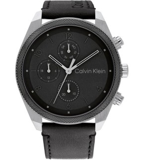 CALVIN KLEIN Architectural Multifunction Black Leather Strap 25200364