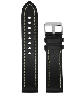 VSTRAPS Black Leather Strap With Beige Stitching 24mm
