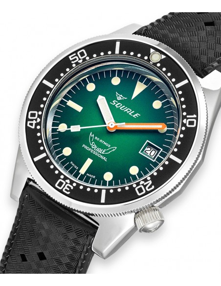 Ρολόι SQUALE 1521 Green Ray Rubber Με Αυτόματο Μηχανισμό Και Μαύρο Καουτσούκ Λουράκι 1521PROFGR.HT