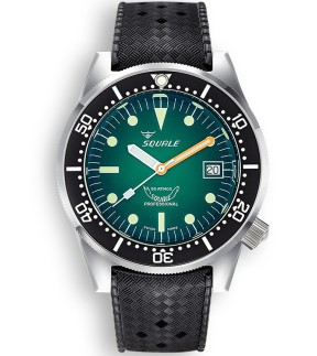 Ρολόι SQUALE 1521 Green Ray Rubber Με Αυτόματο Μηχανισμό Και Μαύρο Καουτσούκ Λουράκι 1521PROFGR.HT