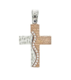 VITOPOULOS Woman Cross Rose and White Gold 14Ct With White Zircon Stones