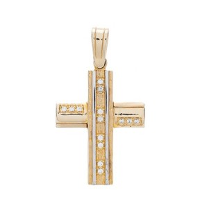 VITOPOULOS Woman Cross Yellow-White Gold 14Ct With White Zircon Stones