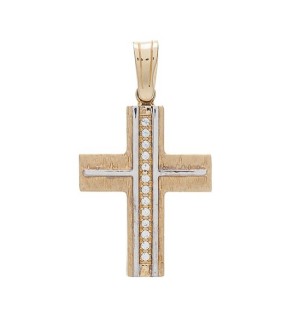 VITOPOULOS Woman Cross Yellow-White Gold 14Ct With White Zircon Stones