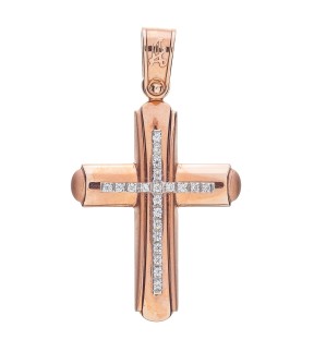 VITOPOULOS Woman Cross Rose Gold 14Ct With White Zircon Stones