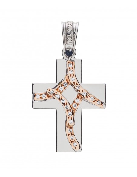 TRIANTOS Woman Cross Rose and White Gold 14Ct With White Zircon Stones